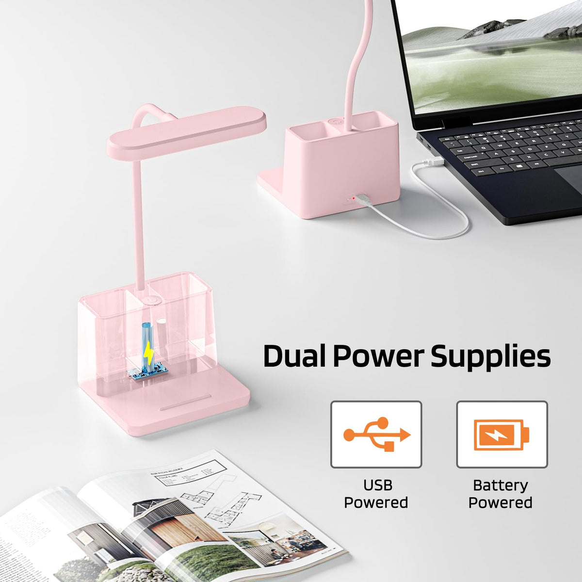 AXX Small pink desk light ideal for dorm rooms and compact desks.