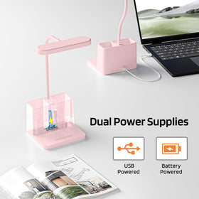AXX Small pink desk light ideal for dorm rooms and compact desks.