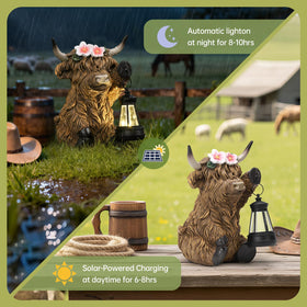 Ayadon Highland cow near tartan flag evokes heritage and warmth outdoors.