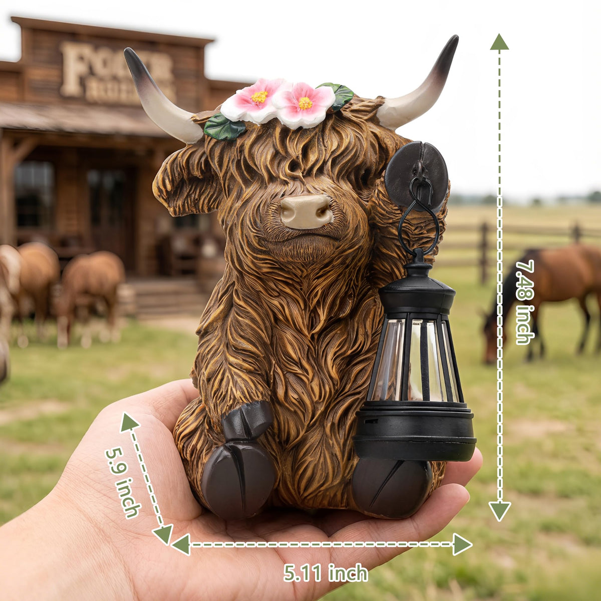 Ayadon solar panel and Highland cow art for weatherproof outdoor display.
