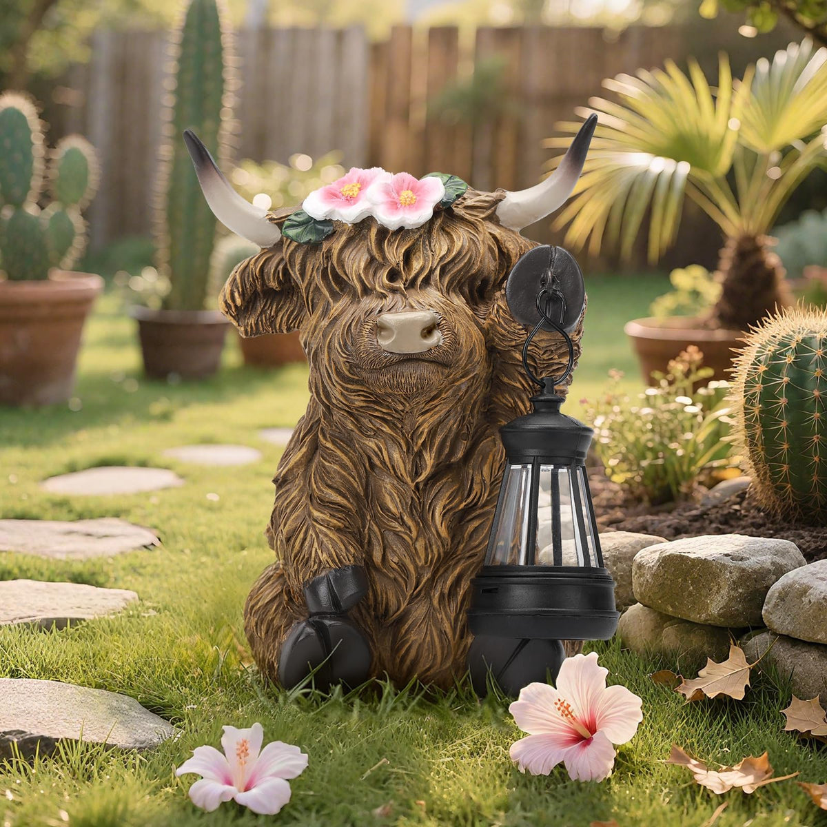 Ayadon weatherproof resin cow statue withstands wind, rain, and sun year-round.