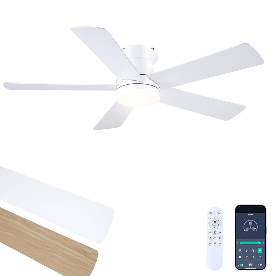Ayaoty 48in flush-mount ceiling fan in white showing space-saving design