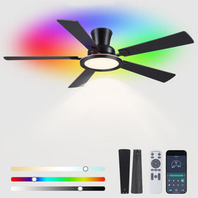 Ayaoty 52in ceiling fan with RGB light disk in a modern living space.