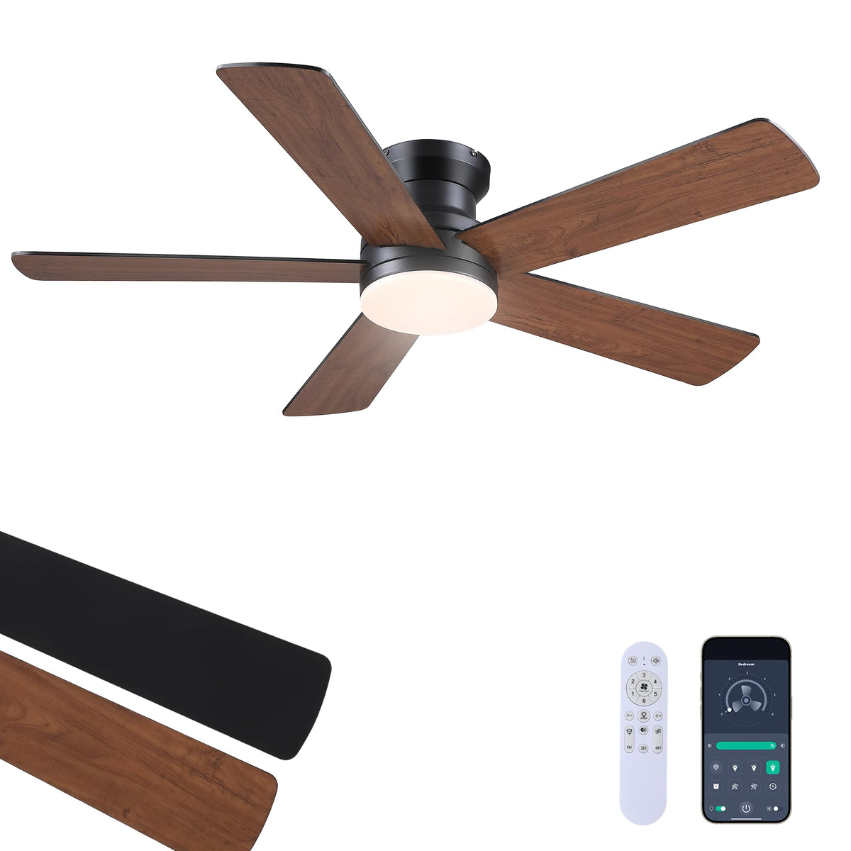 Ayaoty 48 inch flush mount fan in bedroom with balanced airflow and quiet operation