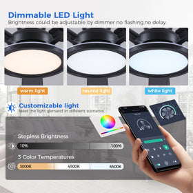 Ayaoty ceiling fan demonstrates warm, neutral, and cool light temps.