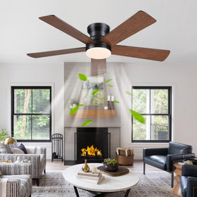 Ayaoty matte black finish with brown blades in a modern interior