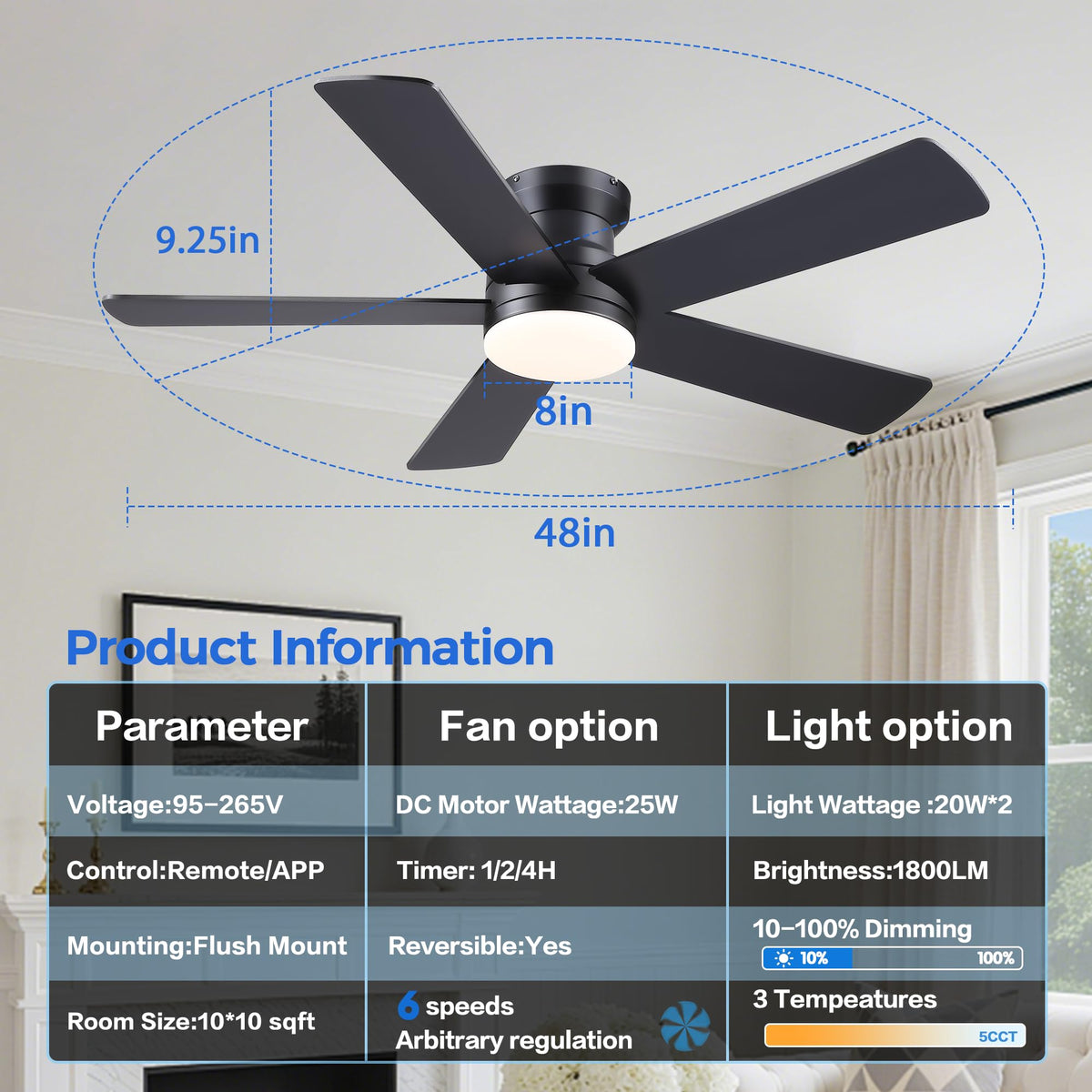 Ayaoty six-speed ceiling fan delivering customizable airflow