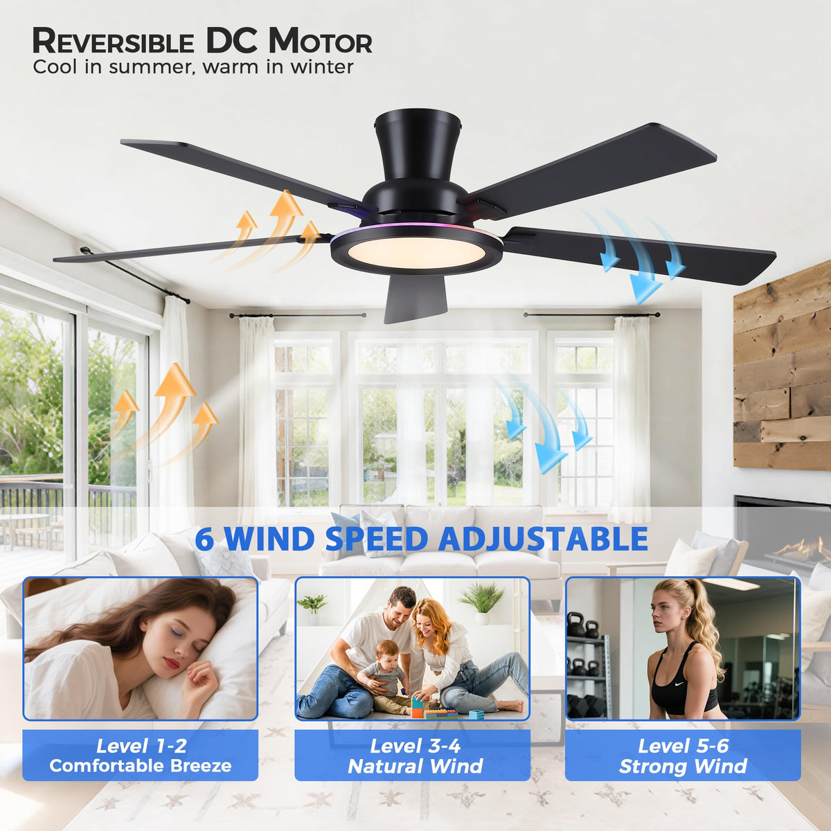 Ayaoty ceiling fan offers six speeds for gentle breeze to strong cooling.