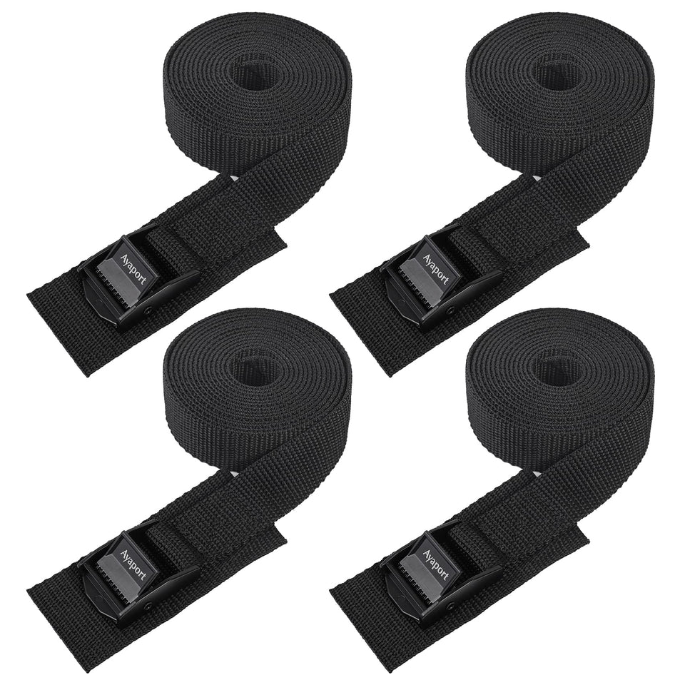 Ayaport cam buckle tie-down strap close-up shows sturdy webbing for secure cargo.