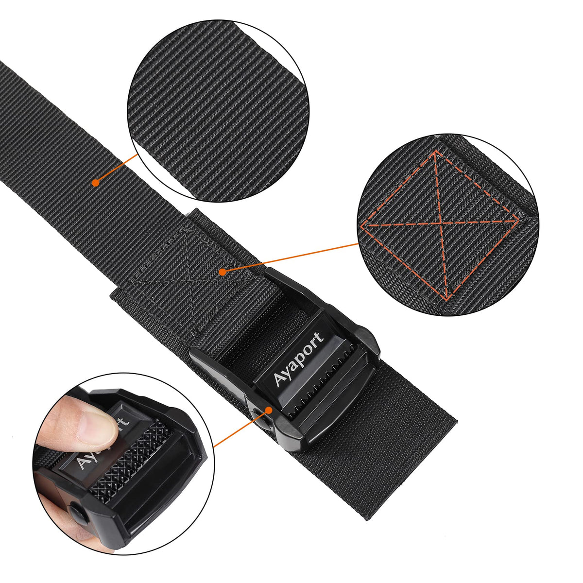 Ayaport cam buckle tie down strap enables rapid securing of luggage