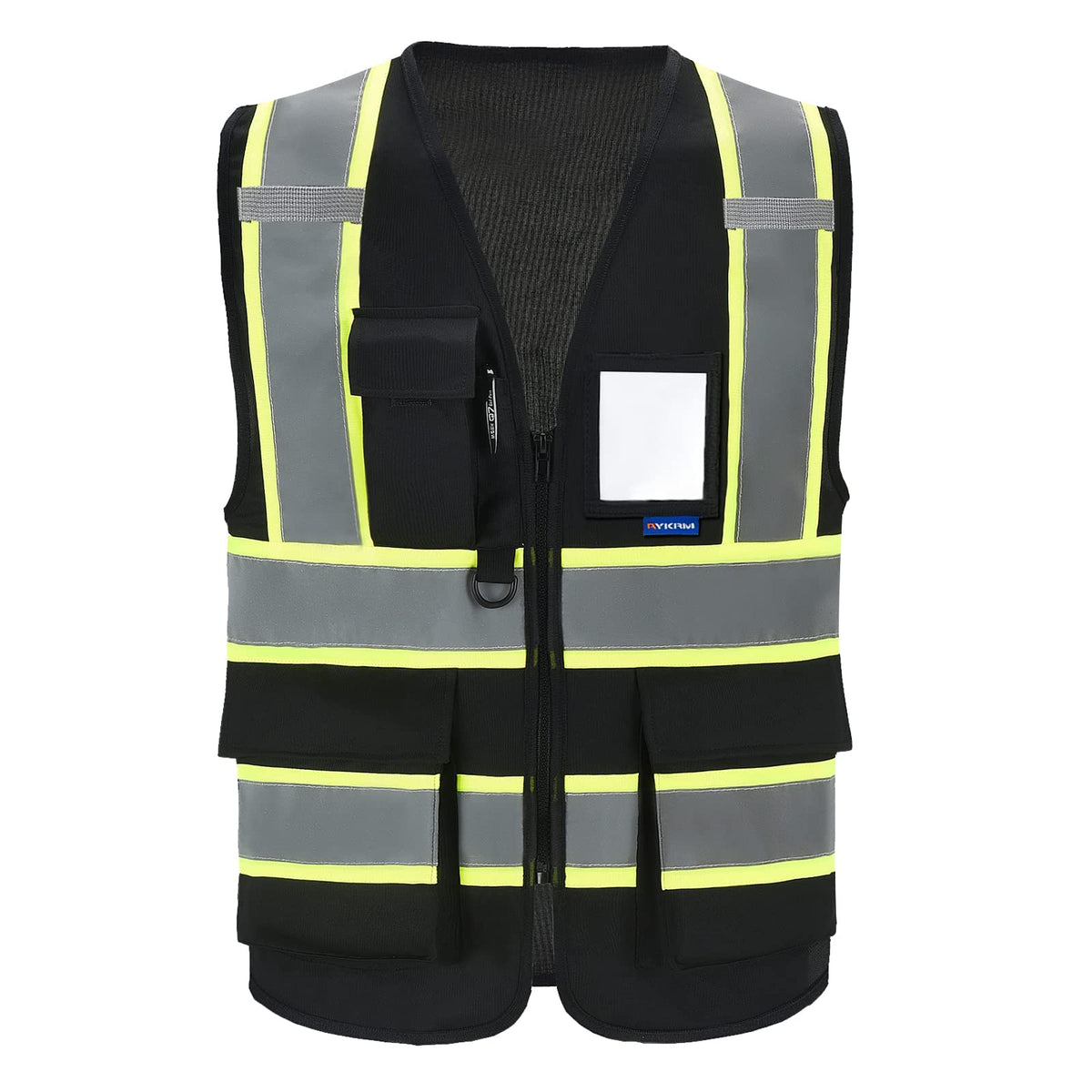AYKRM safety vest front view with high visibility for day and night work