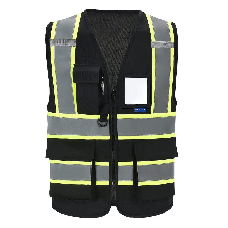 AYKRM safety vest front view with high visibility for day and night work