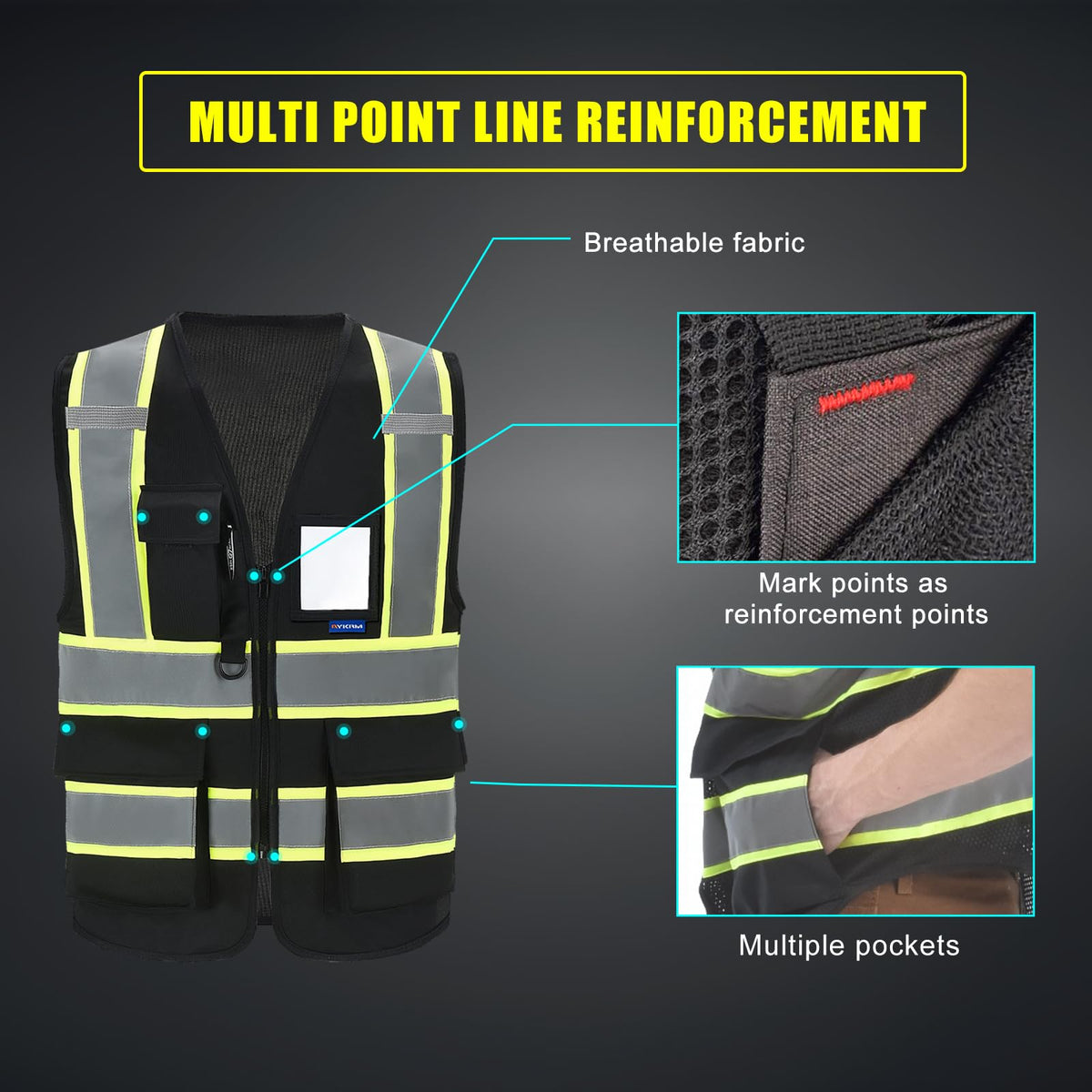 AYKRM safety vest ID window pocket for easy badge visibility