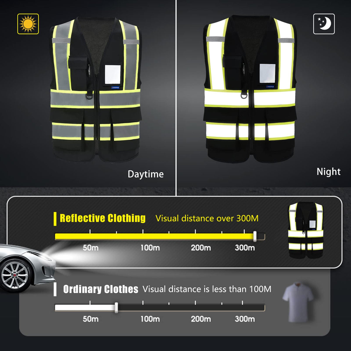 AYKRM safety vest highlighting multiple pockets and storage options