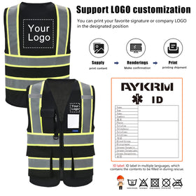 AYKRM safety vest side view showing reflective tapes for enhanced brightness