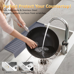 AyNirser silicone splash guard tilts 5 degrees to direct water back to the sink