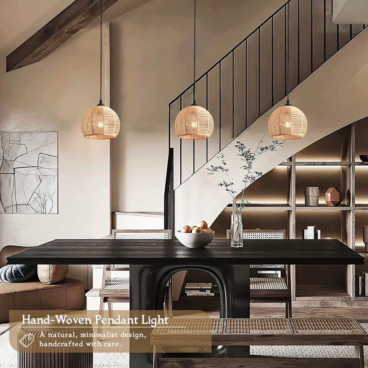 AyshwillDec wicker dome pendant lamp with adjustable cord for versatile heights.