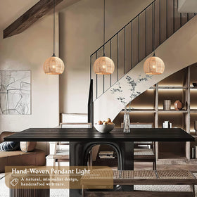 AyshwillDec wicker dome pendant lamp with adjustable cord for versatile heights.