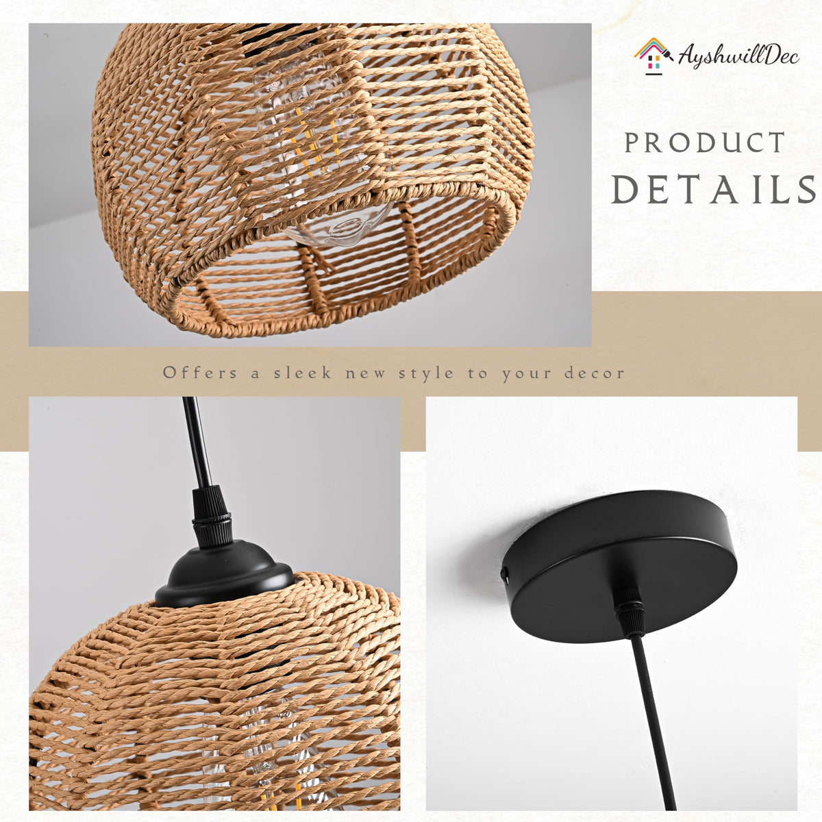 AyshwillDec wicker pendant light E26 dimmable compatibility for mood lighting