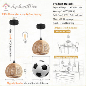 AyshwillDec wicker pendant light kitchen island lighting with adjustable cord length