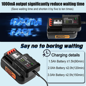 Compatibility with Black & Decker 40V/36V lithium packs for versatile use.