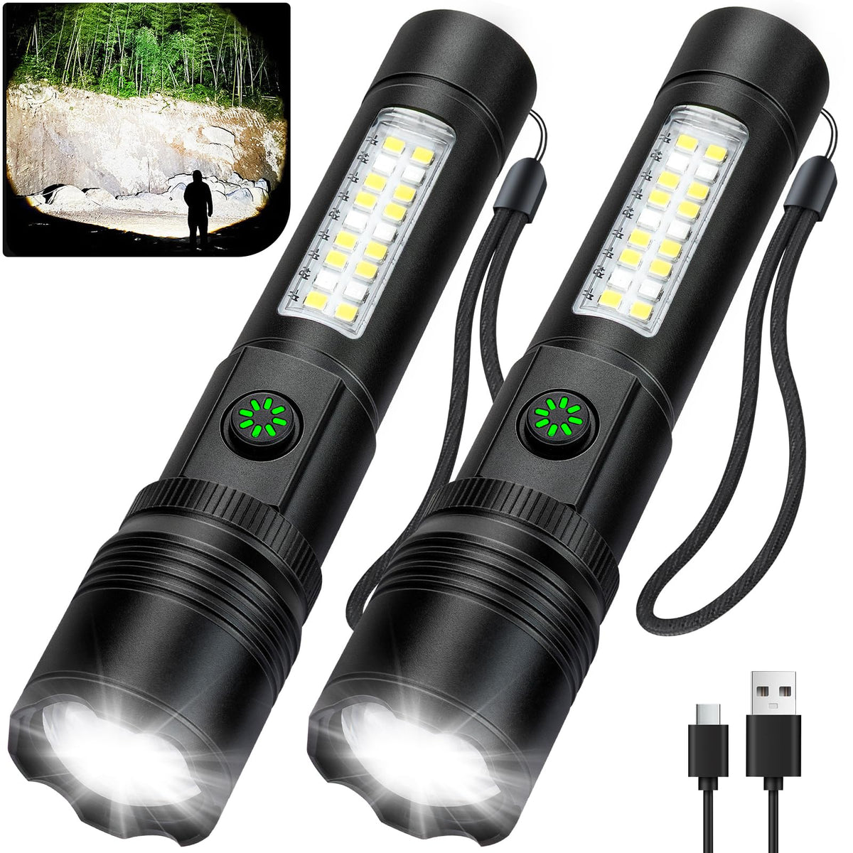 Azamine P19-COB flashlight front view highlights a bright beam for outdoor use.