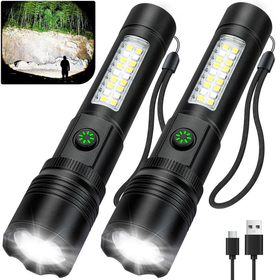 Azamine P19-COB flashlight front view highlights a bright beam for outdoor use.