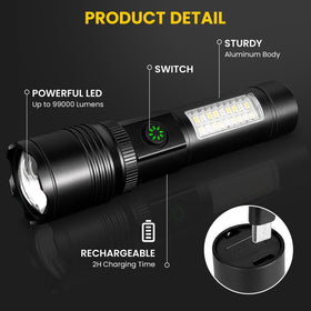 Azamine P19-COB flashlight low mode extends runtime for efficient use.