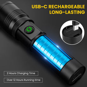 Azamine P19-COB flashlight USB-C port shows easy on-the-go charging.