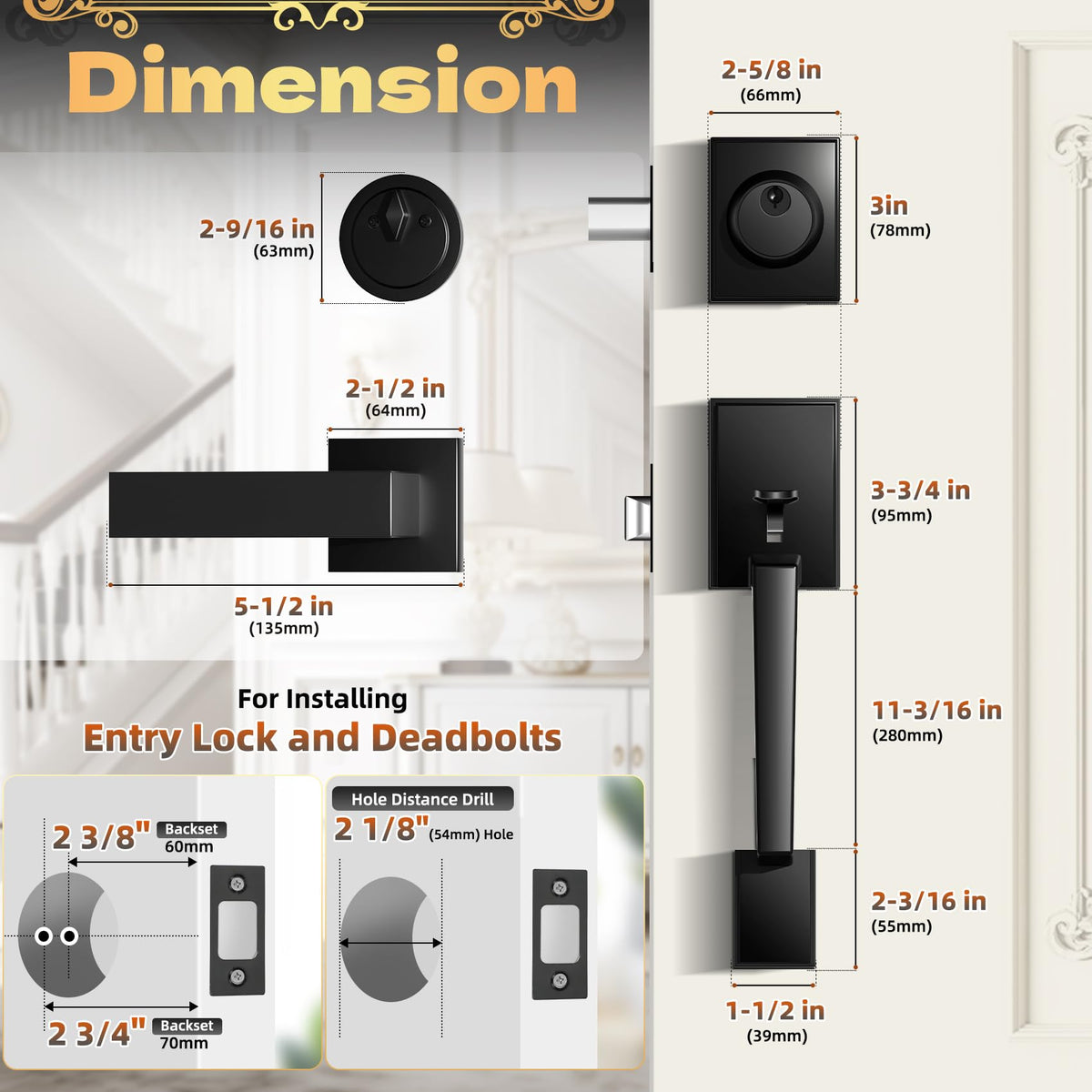 Azdele adjustable latch from 60mm to 70mm fits standard doors.