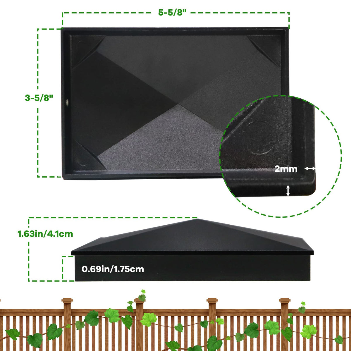 Azdele aluminum post cap withstands outdoor weather conditions.
