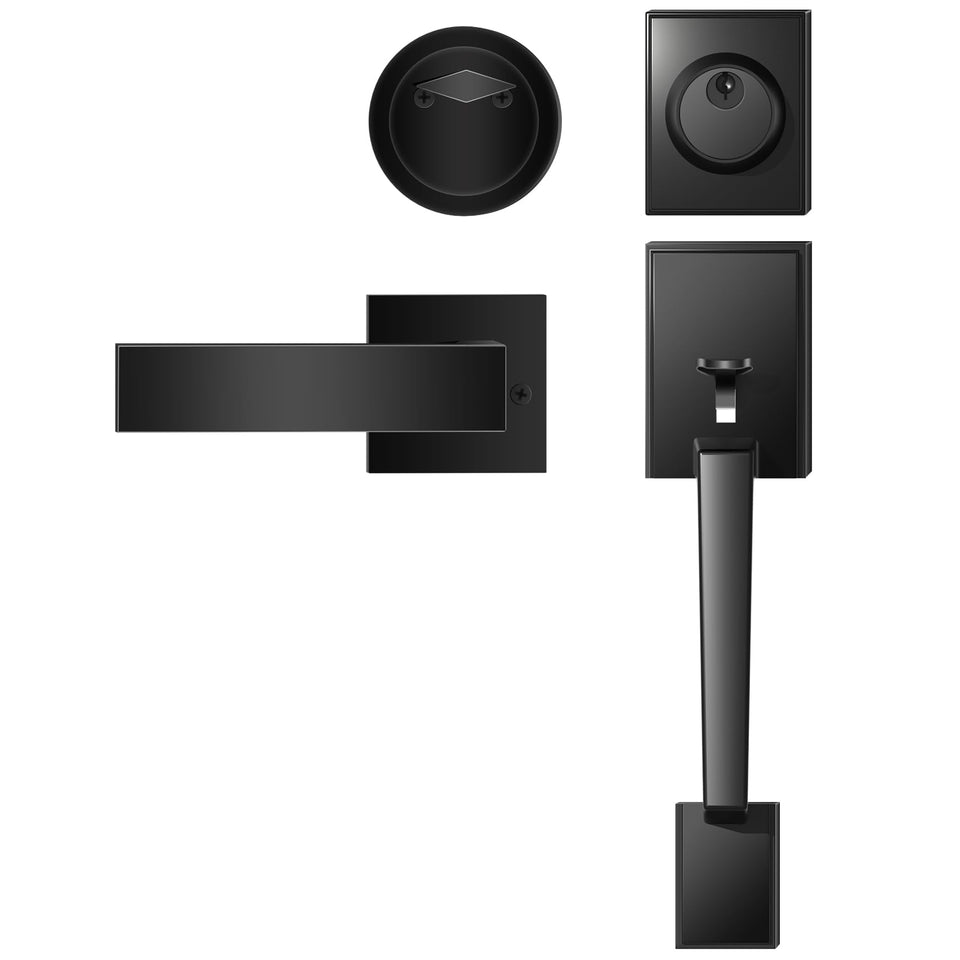 Azdele front door handle and deadbolt set with durable matte-black finish for exterior use.