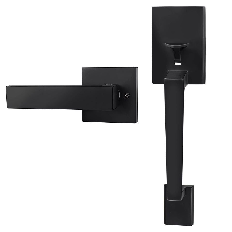 Azdele matte black front door handle lever for secure, stylish entry