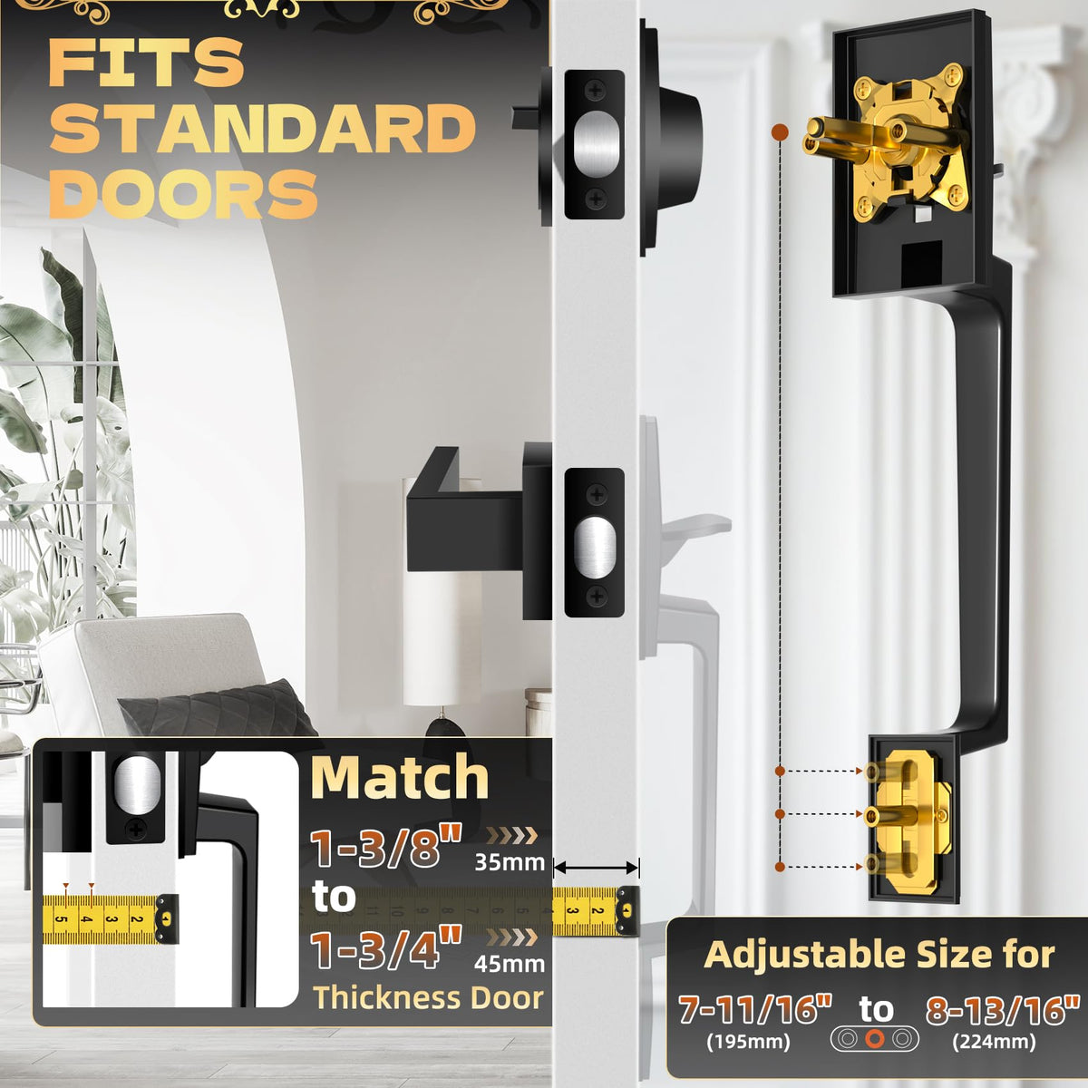 Azdele reversible lever for right and left-handed exterior doors in black finish.