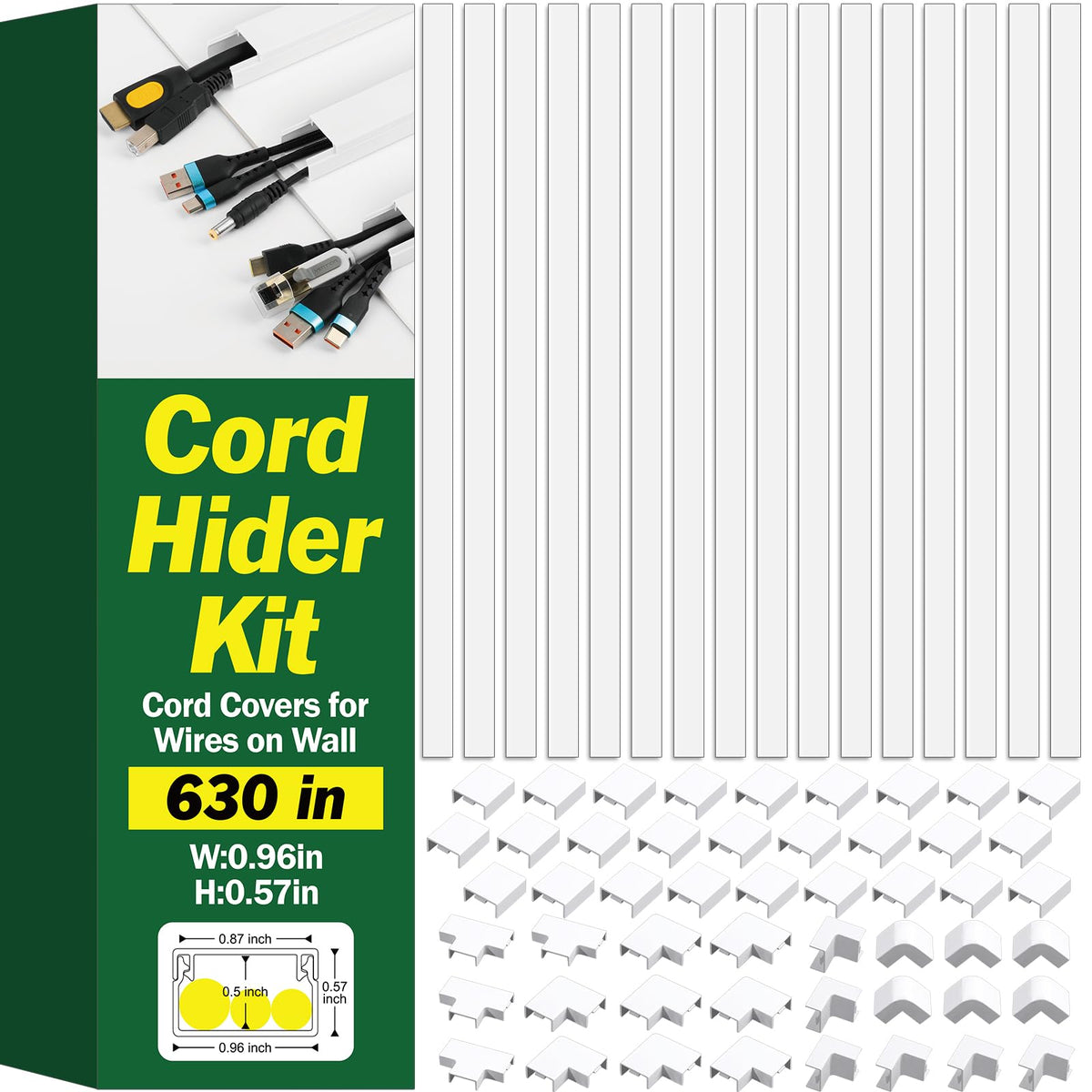 AZEN Cord Hider Kit shows 630-inch length for clean walls