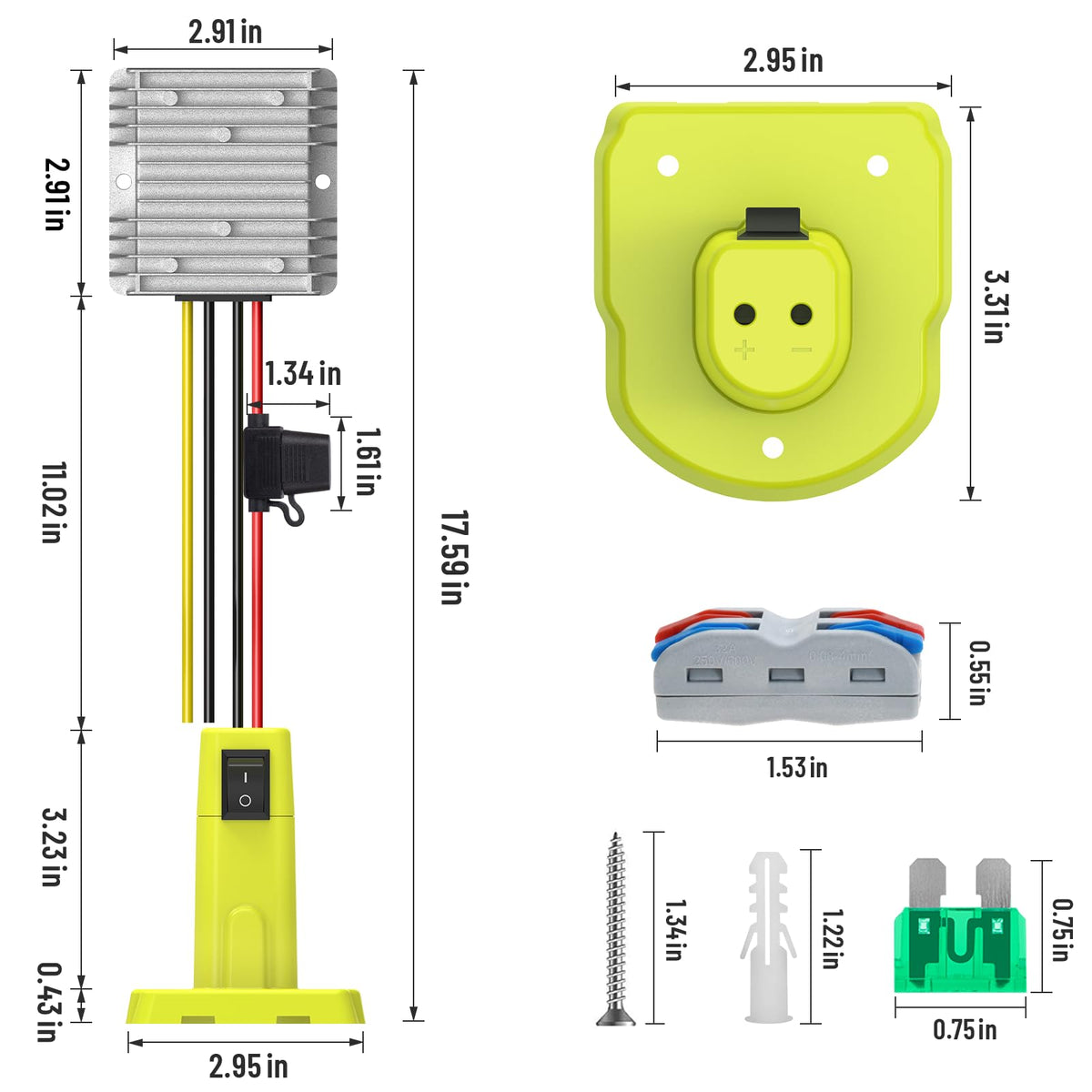 Azocek 12V output powering tools and lights from 18V batteries