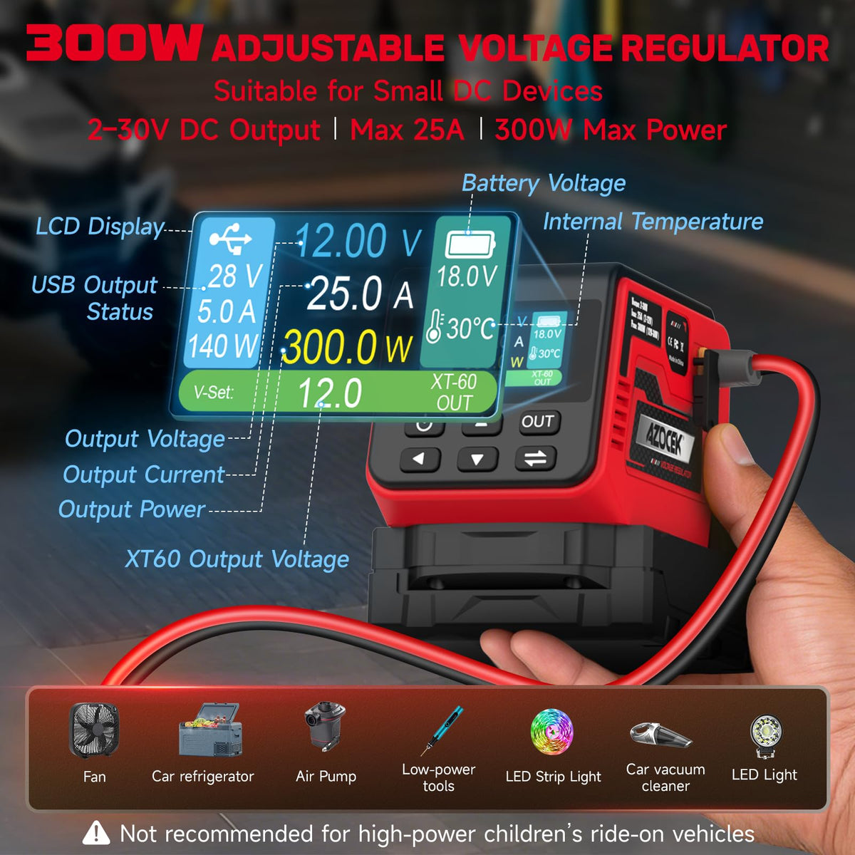 Azocek 140W Type-C PD port fast-charges laptops and tablets.