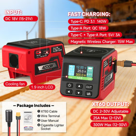 Azocek 2-30V DC output control for precise voltage tuning.
