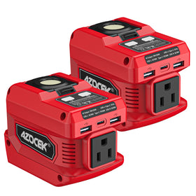Azocek 220W inverter connects to Milwaukee battery for portable charging