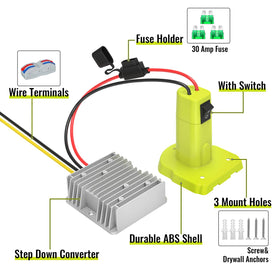 Azocek battery adapter switch and fuse enables easy control and protection
