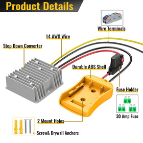 Azocek DeWalt battery adapter connector ensures a secure, snug battery fit.