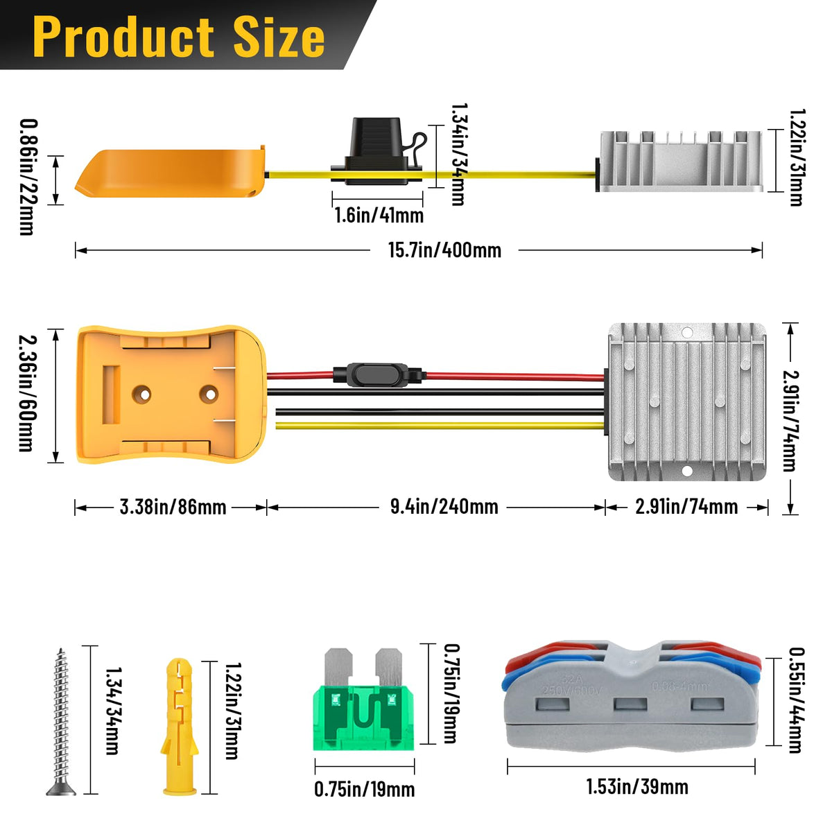 Azocek fuse holder with 30A fuse adds safety during operation.