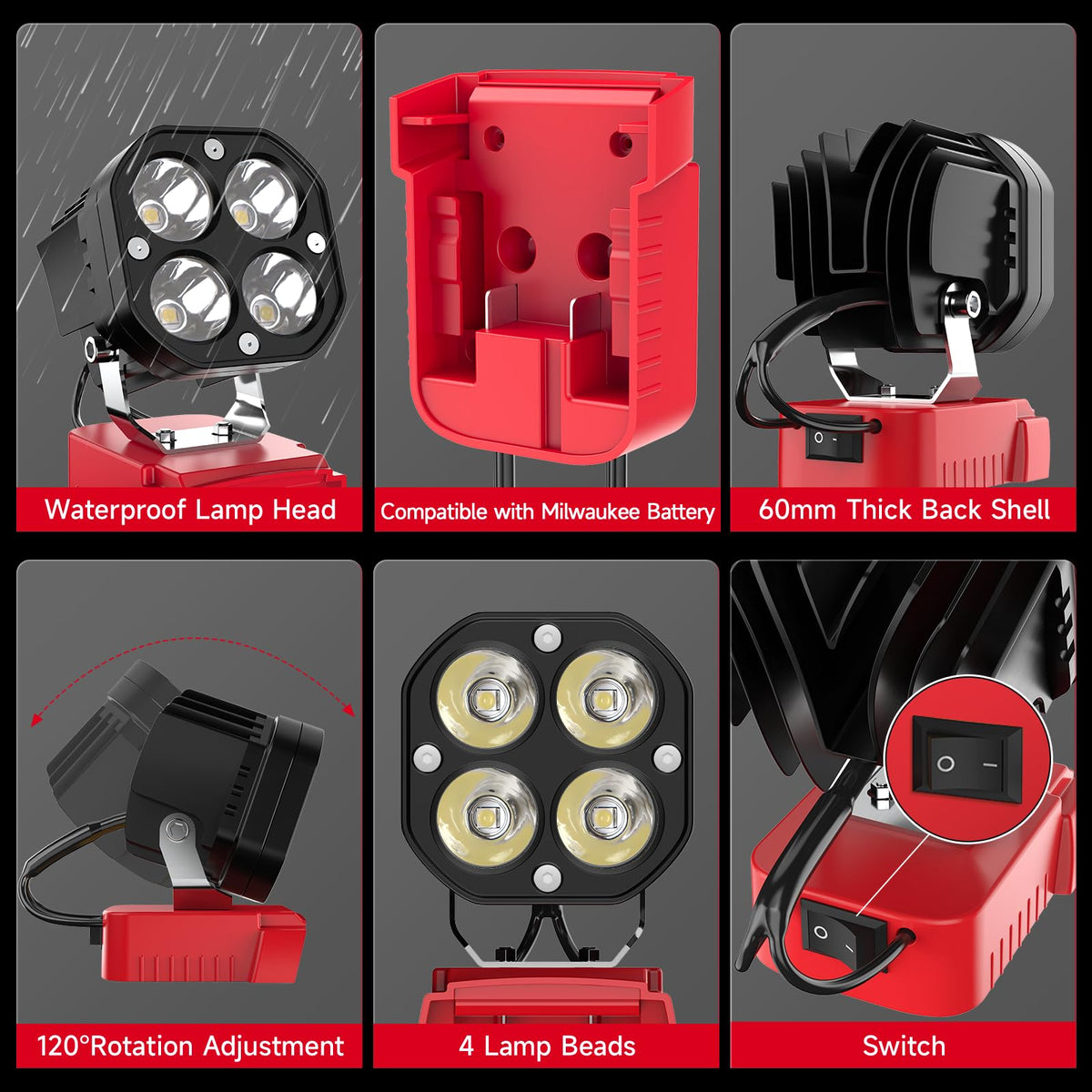 Azocek LED work light emits 6500K cool white light for precise visibility.