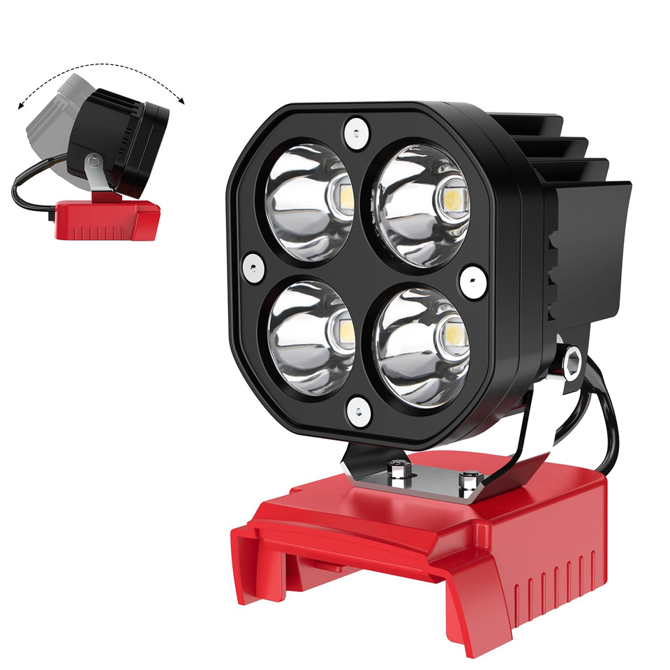 Azocek LED work light shows battery connection for easy setup