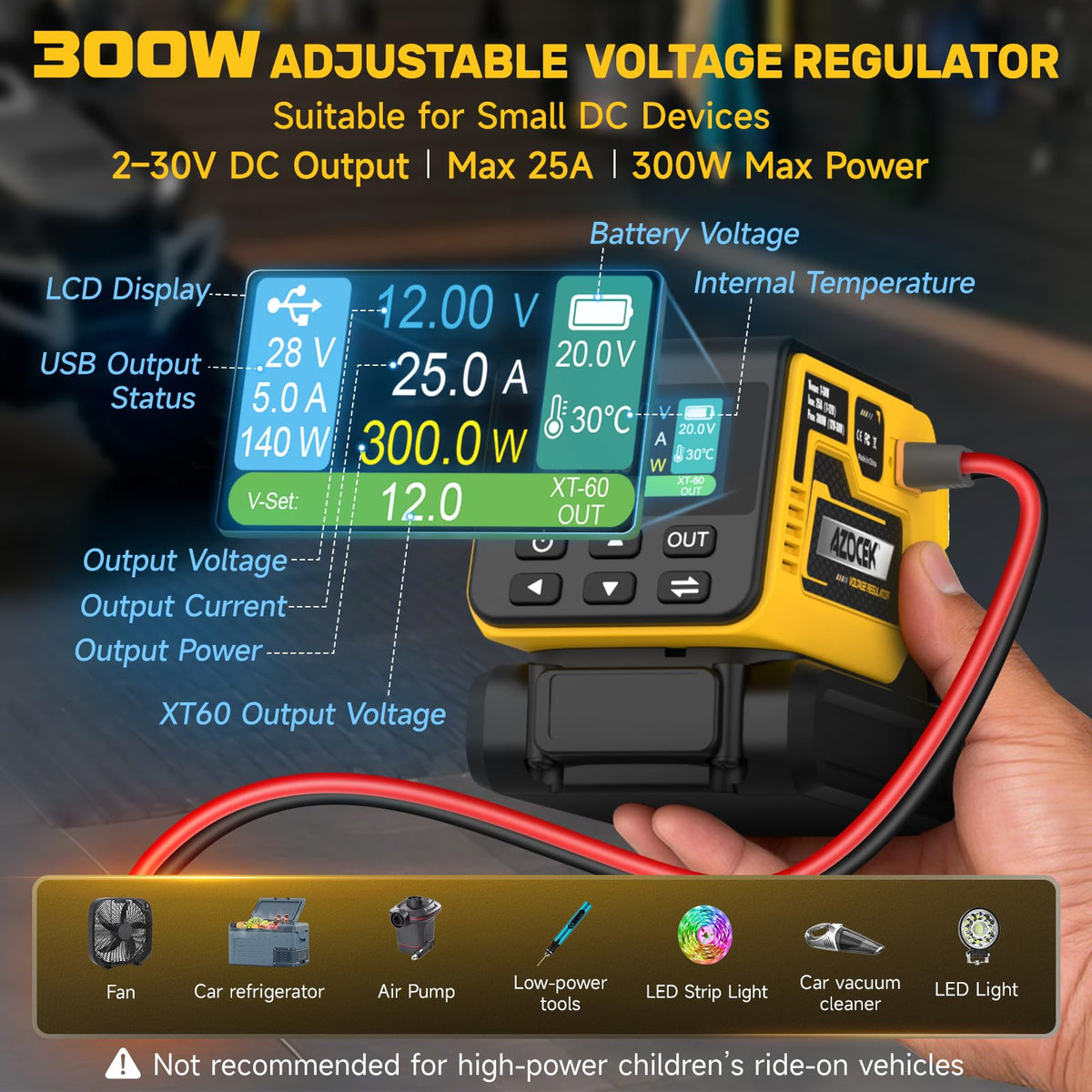 Azocek regulator quick presets from 2 to 30V for precise control