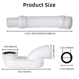 Azucyzi low-profile P-trap with 1-1/2 inch nut for easy connections