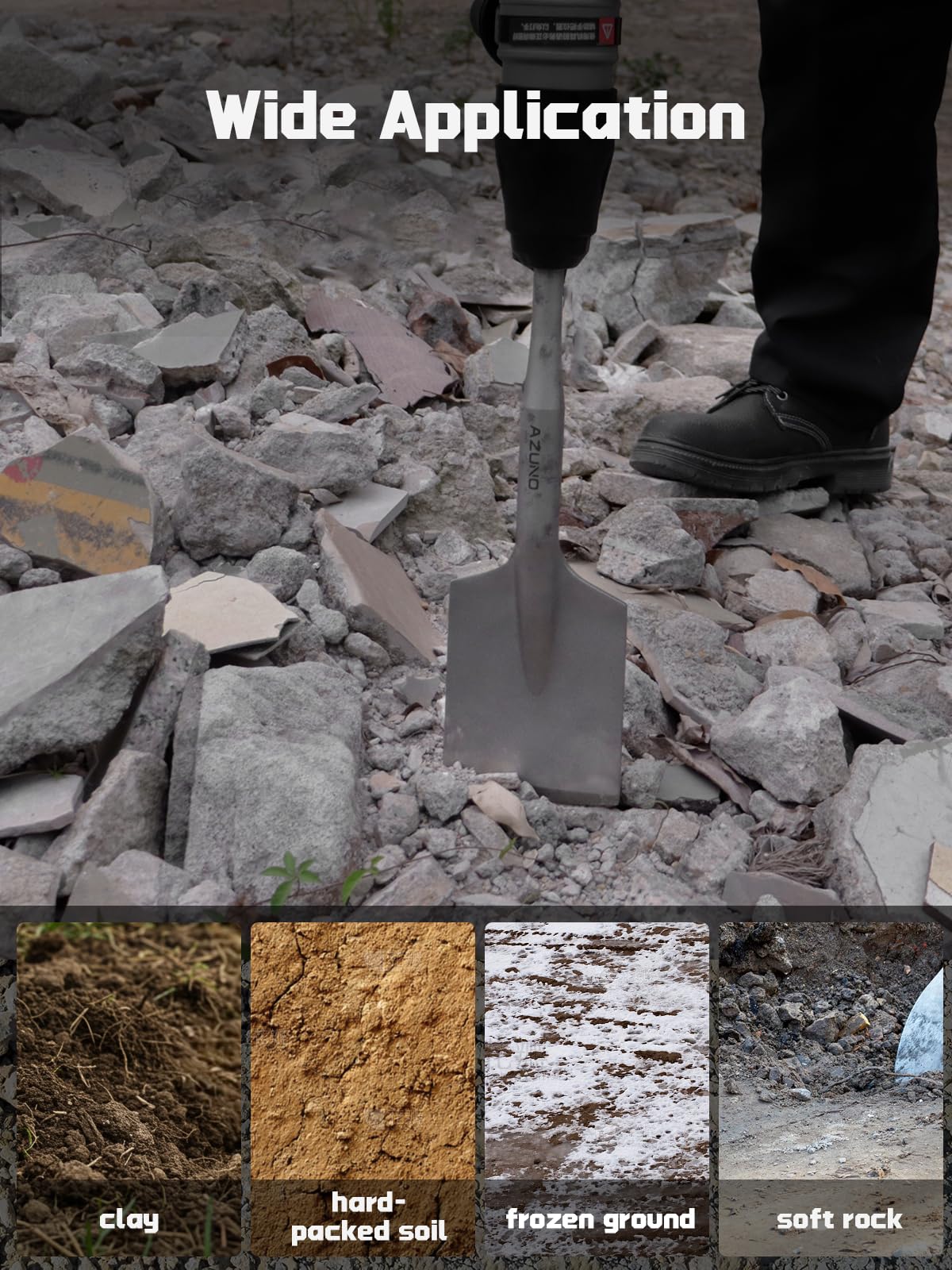 AZUNO SDS Max compatibility with 0.7 inch (18 mm) hammers.