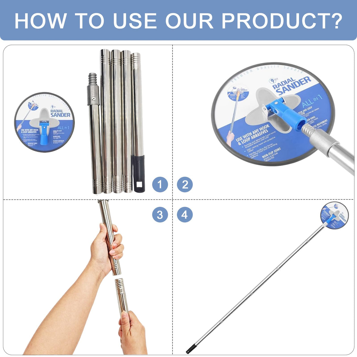 Azure Cantara stainless steel pole provides sturdy support and protects surfaces.