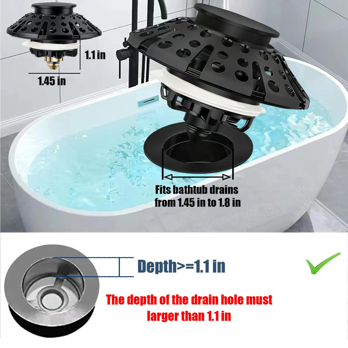 AzWzz drain hair catcher cover sits atop the tub drain to reduce clogs.