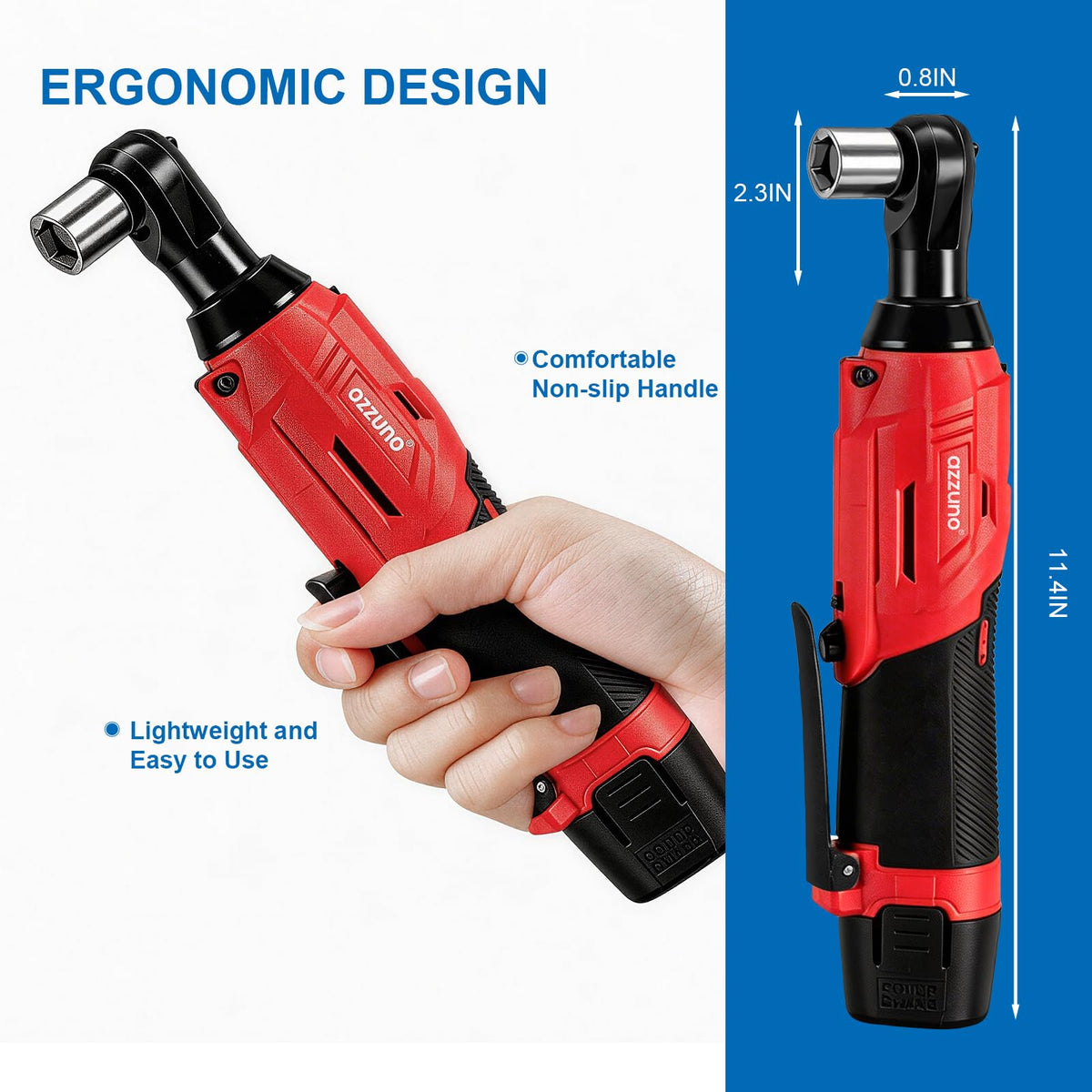 AZZUNO 3/8-inch drive close-up shows compact head and easy access.